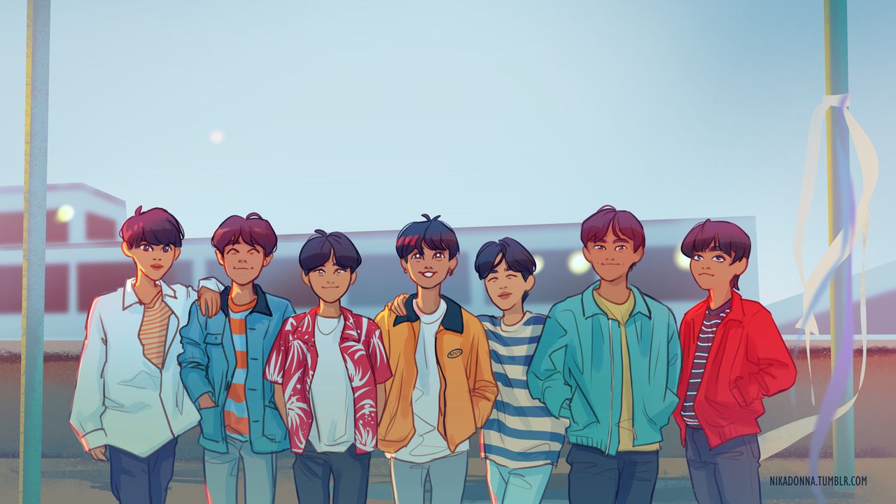 A group of boys standing together in front - BTS