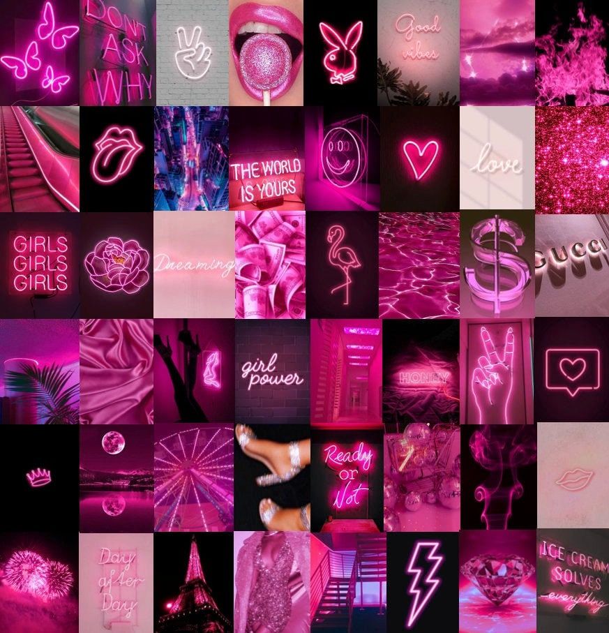 A collage of pink neon signs and pictures - Neon pink