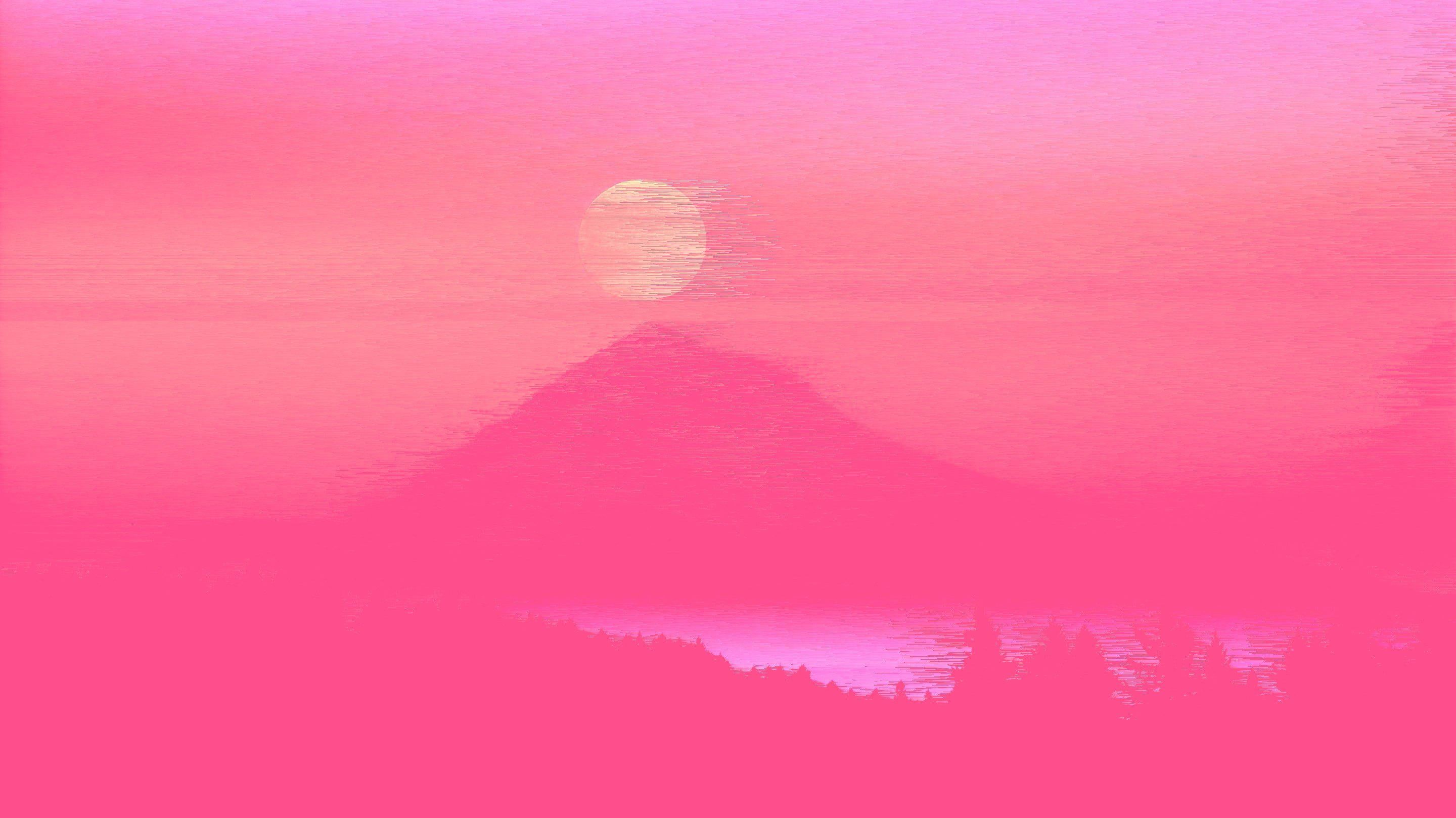 A pink sunset over a mountain - Neon pink, neon