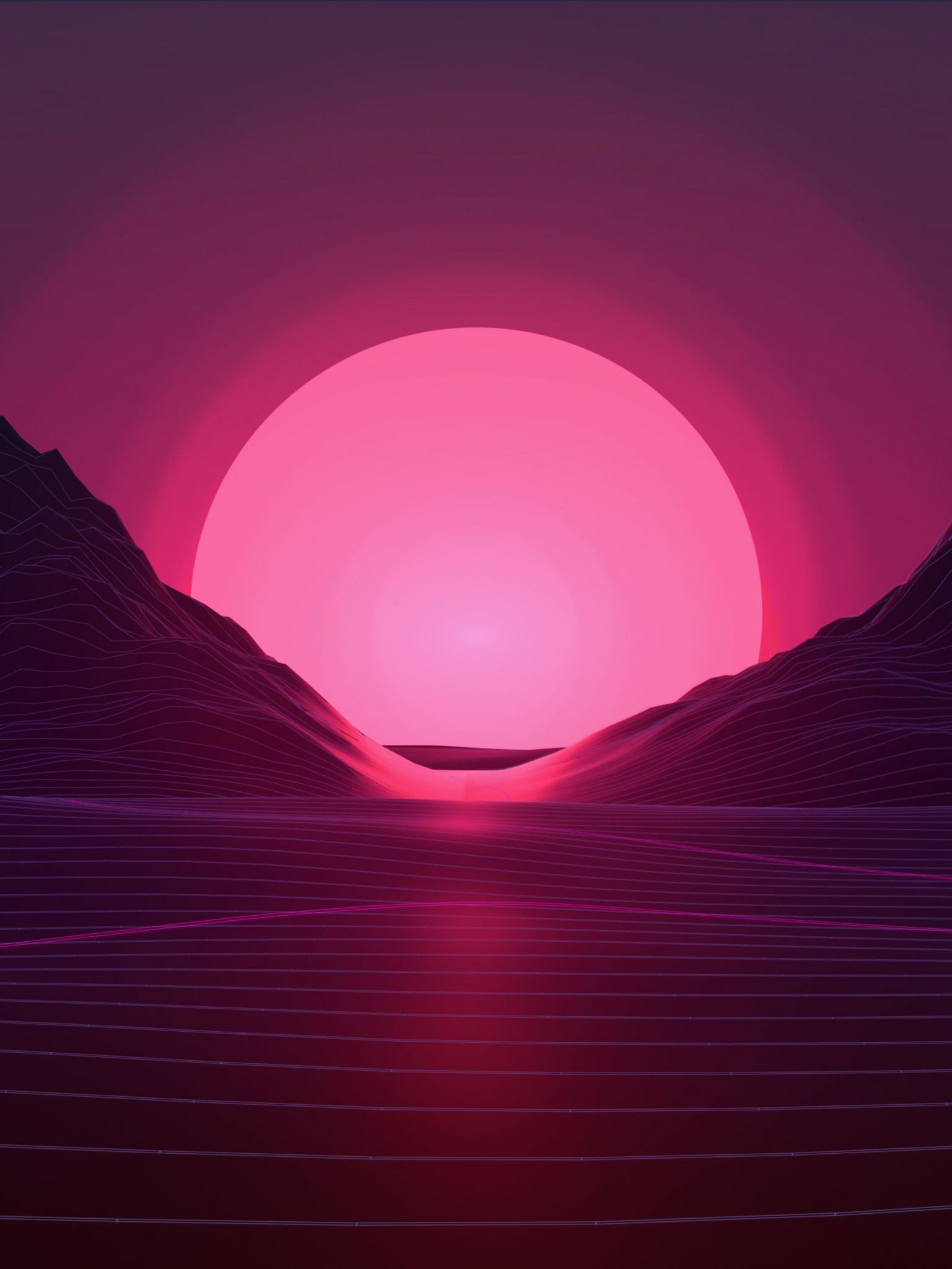A sunset with mountains in the background - Neon pink