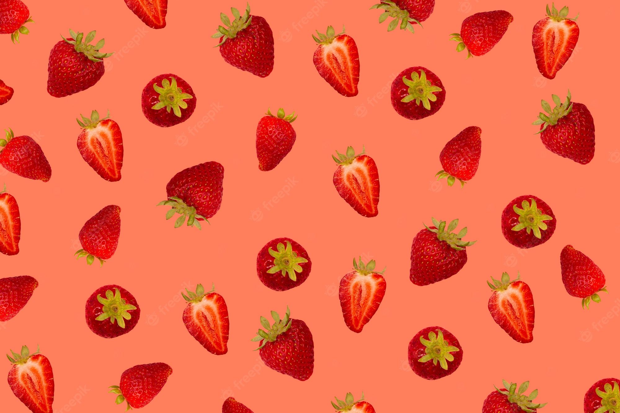 Strawberry seamless pattern on a orange background - Strawberry