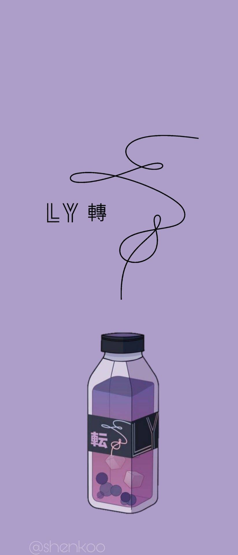 A purple bottle with the word 'lyz' on it - BTS