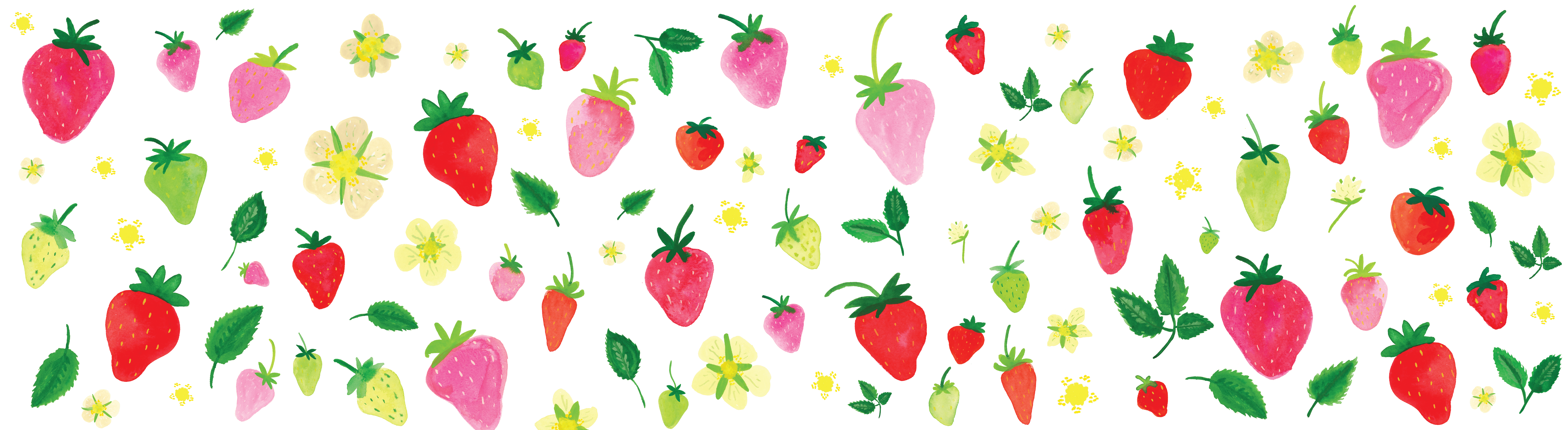 A painting of strawberries and flowers on green background - Strawberry