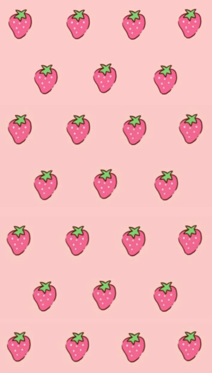 Pink strawberry wallpaper I made for my phone! - Strawberry