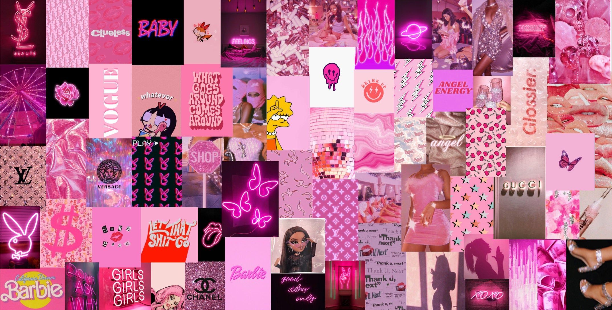 Free download Neon Pink Boujee Aesthetic Wall Collage Kit Digital Download [2148x1088] for your Desktop, Mobile & Tablet. Explore Barbie Baddie Aesthetic Wallpaper. Barbie Pink Background, Barbie Wallpaper Barbie Wallpaper