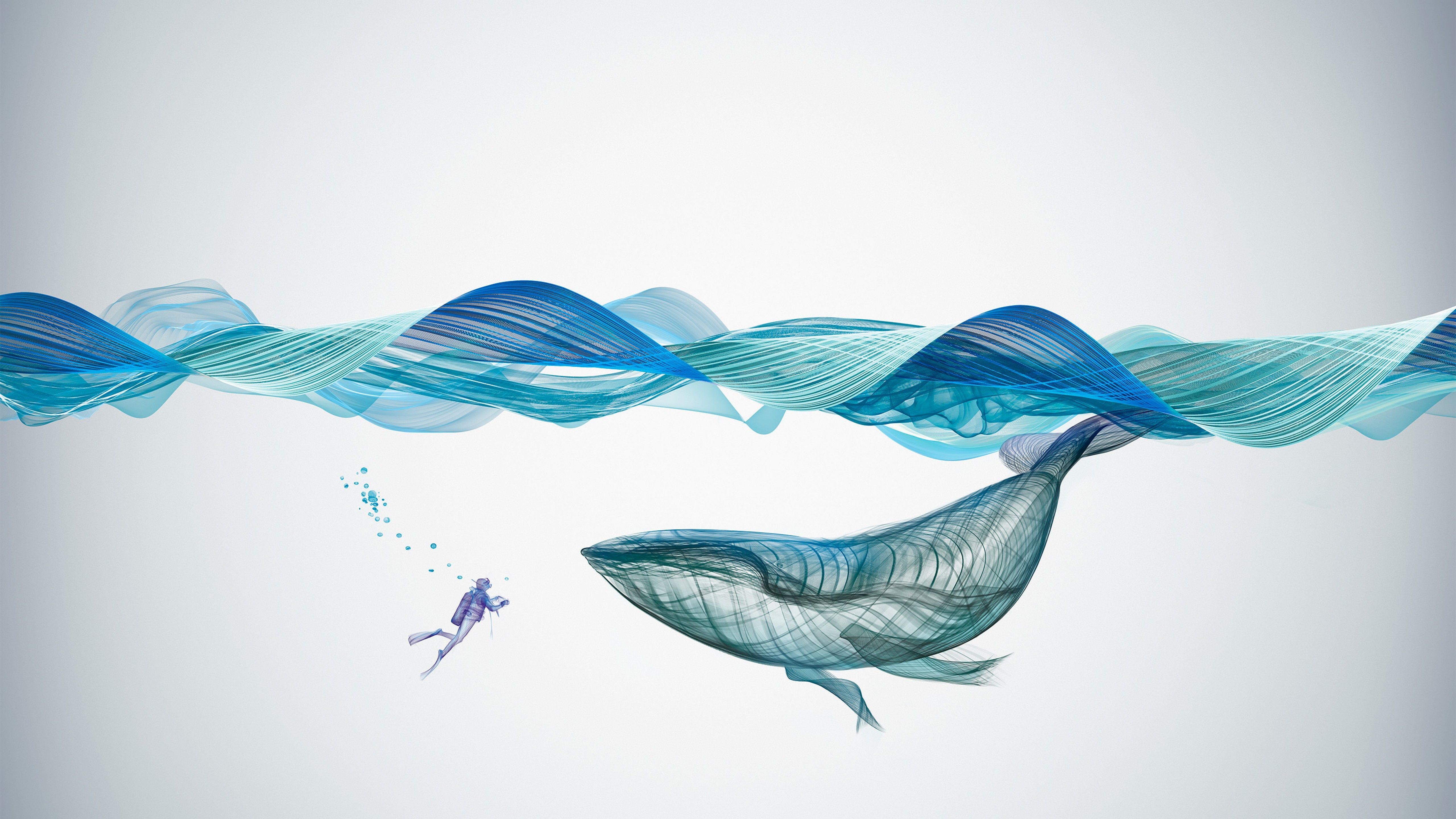 Wallpaper whale, waves, underwater, artwork, 4k, Animals