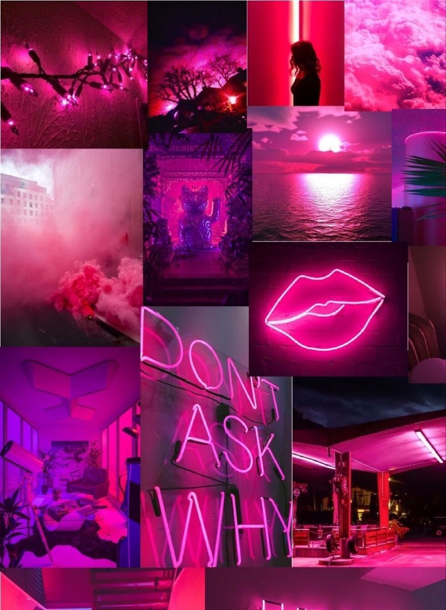 Aesthetic pink collage for phone background - Neon pink