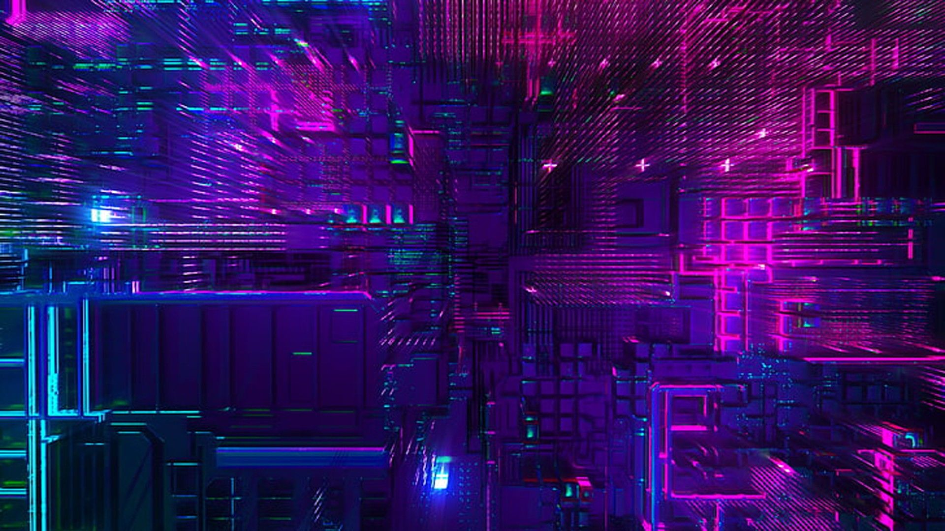 A futuristic city with neon lights and buildings - Neon pink, technology