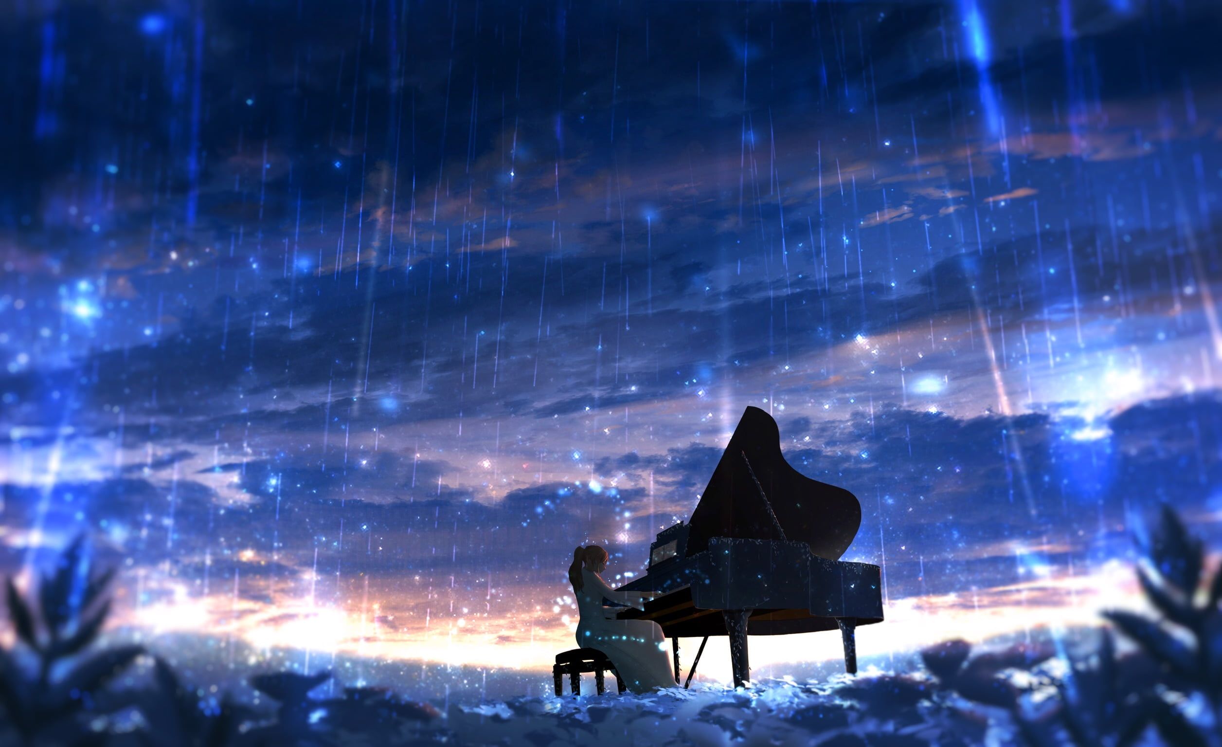 Anime #Original #Girl #Piano #Rain P #wallpaper #hdwallpaper #desktop. Pc イラスト, 神秘的 イラスト, 幻想的なイラスト