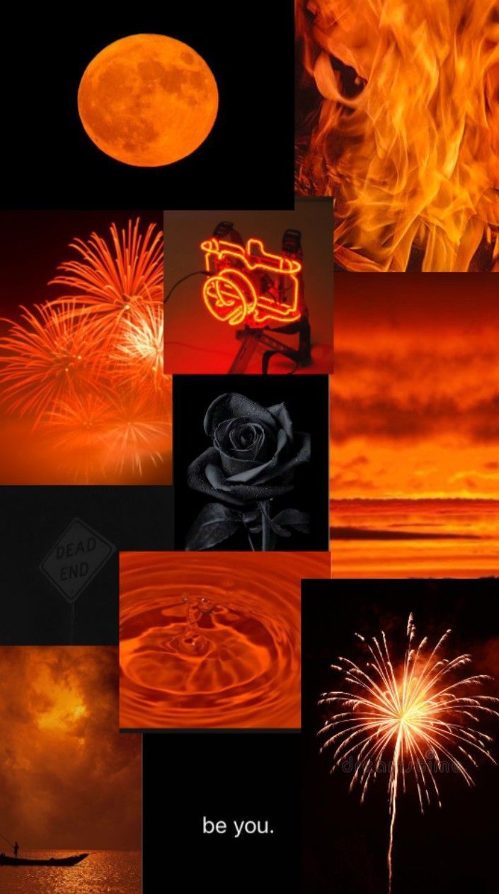A collage of pictures with orange and yellow colors - Dark orange