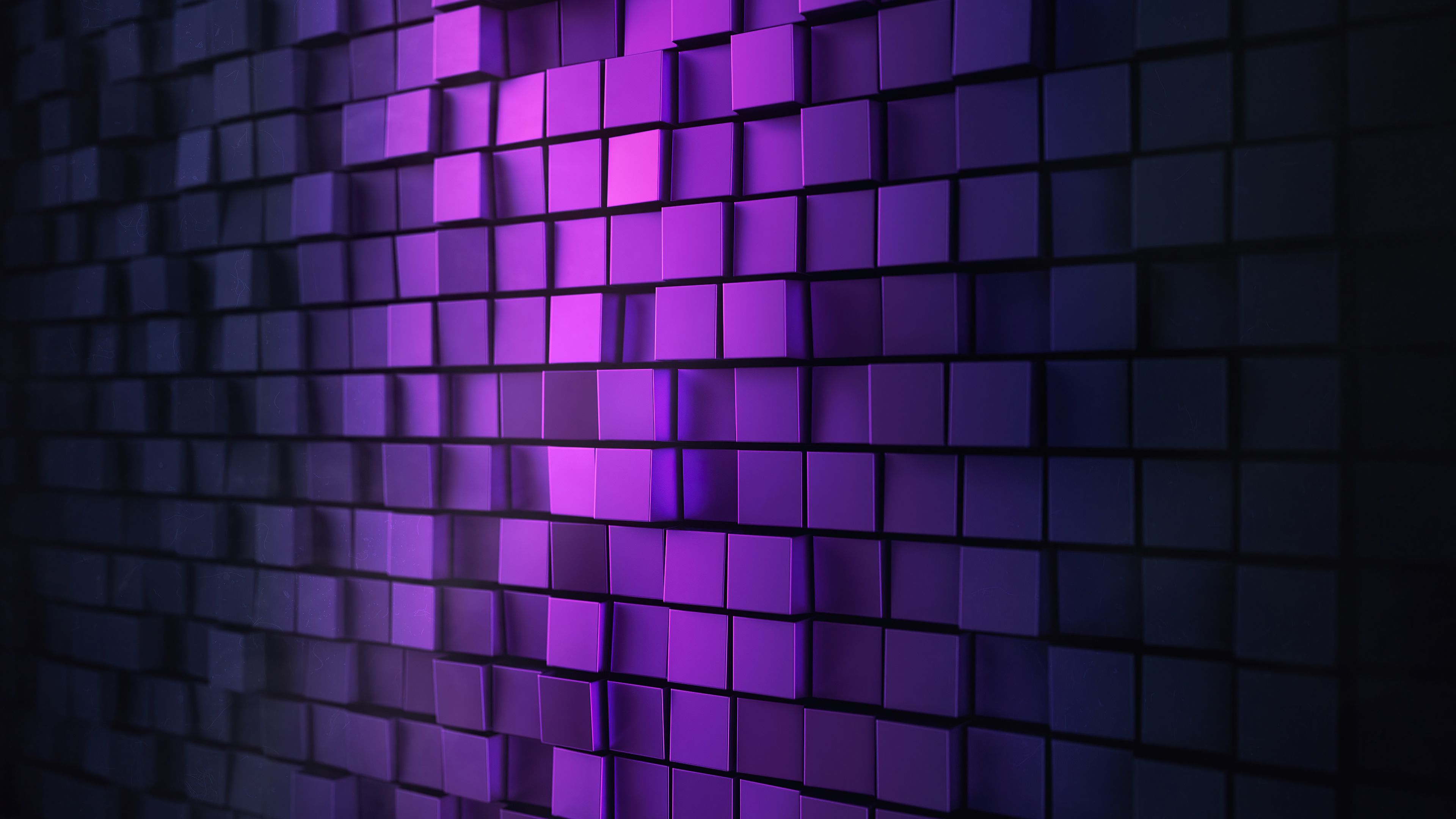 A wall of purple cubes with a black background - 3840x2160