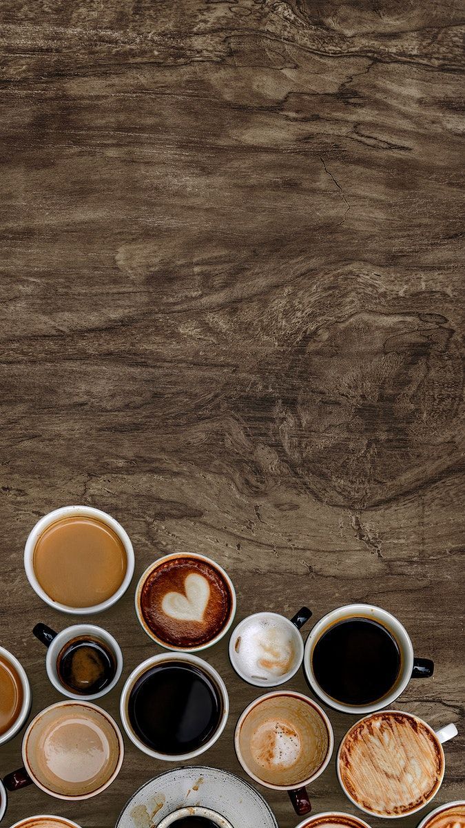 Assorted coffee cups on a natural wooden textured background. free image / nook. Coffee wallpaper iphone, Coffee picture, Coffee wallpaper