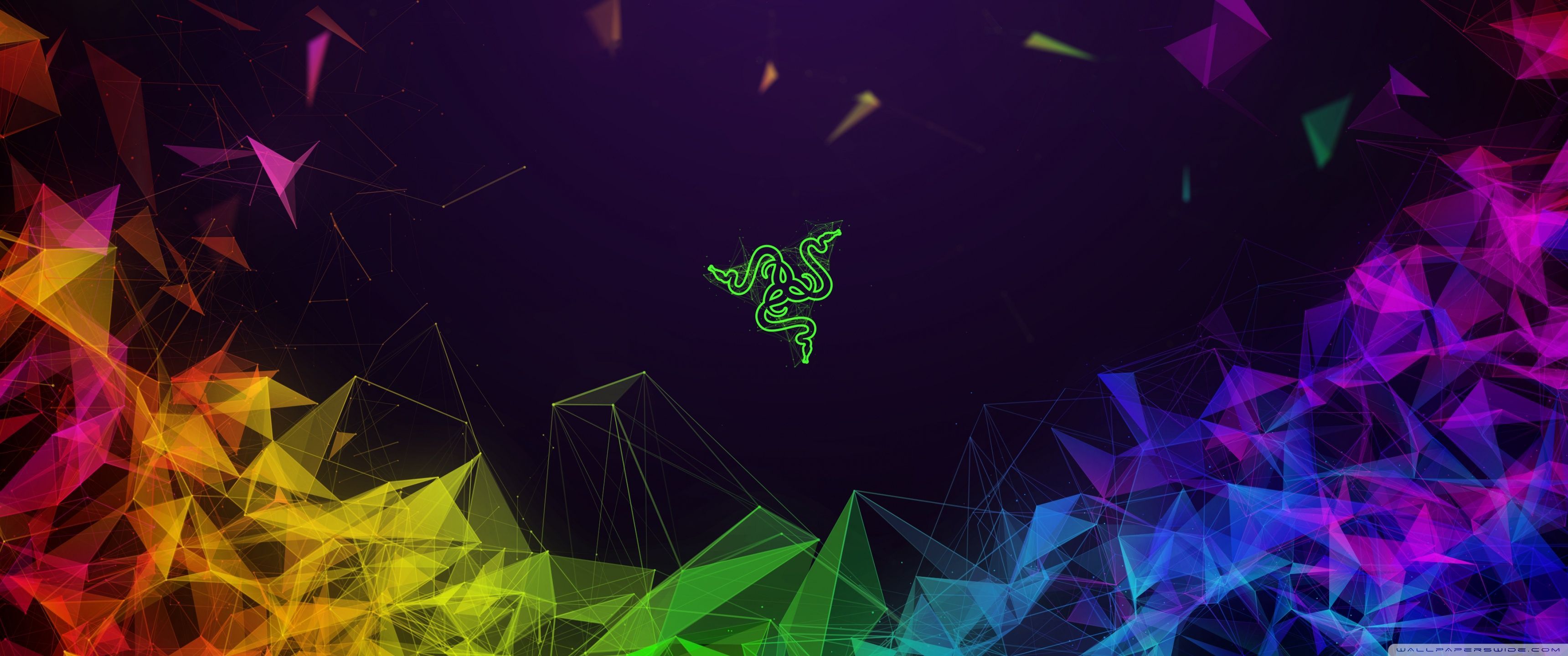 Razer logo on a colorful low poly background - 3440x1440
