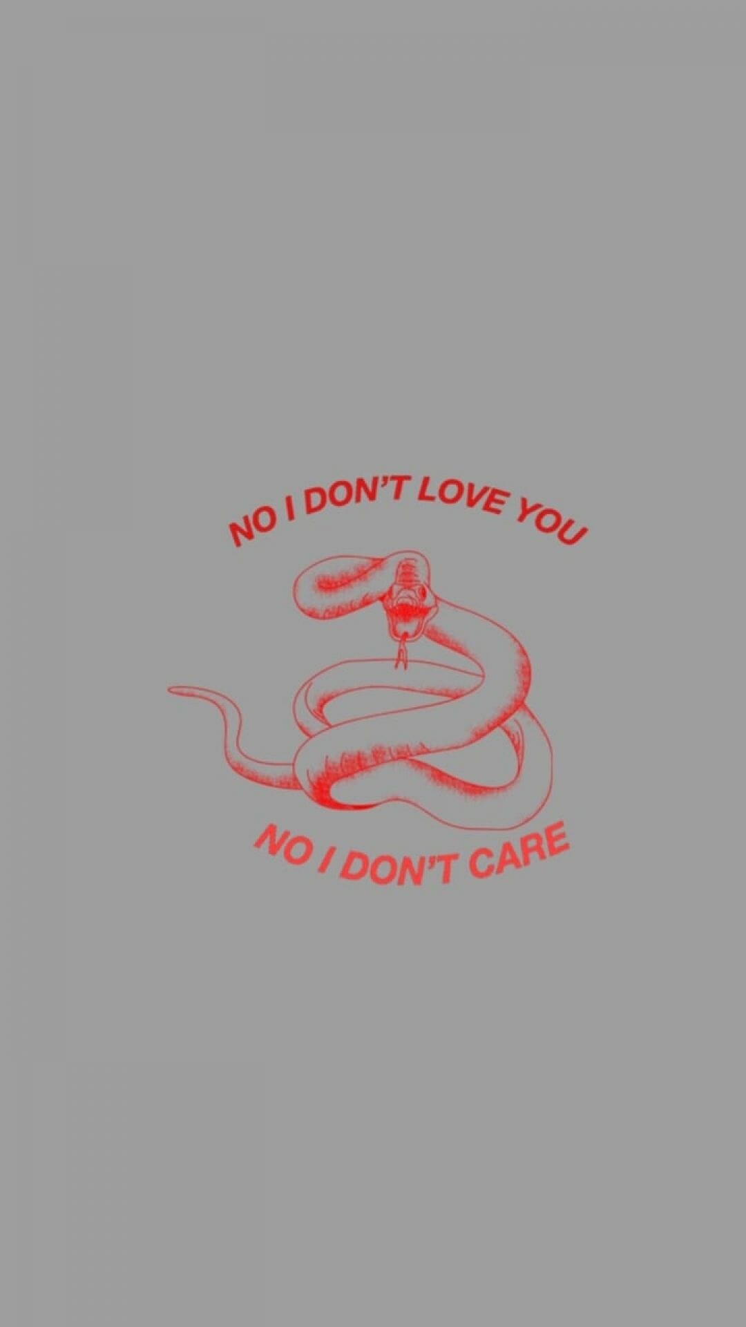 The snake is on a grey background with red text that says no i don't love you - Snake