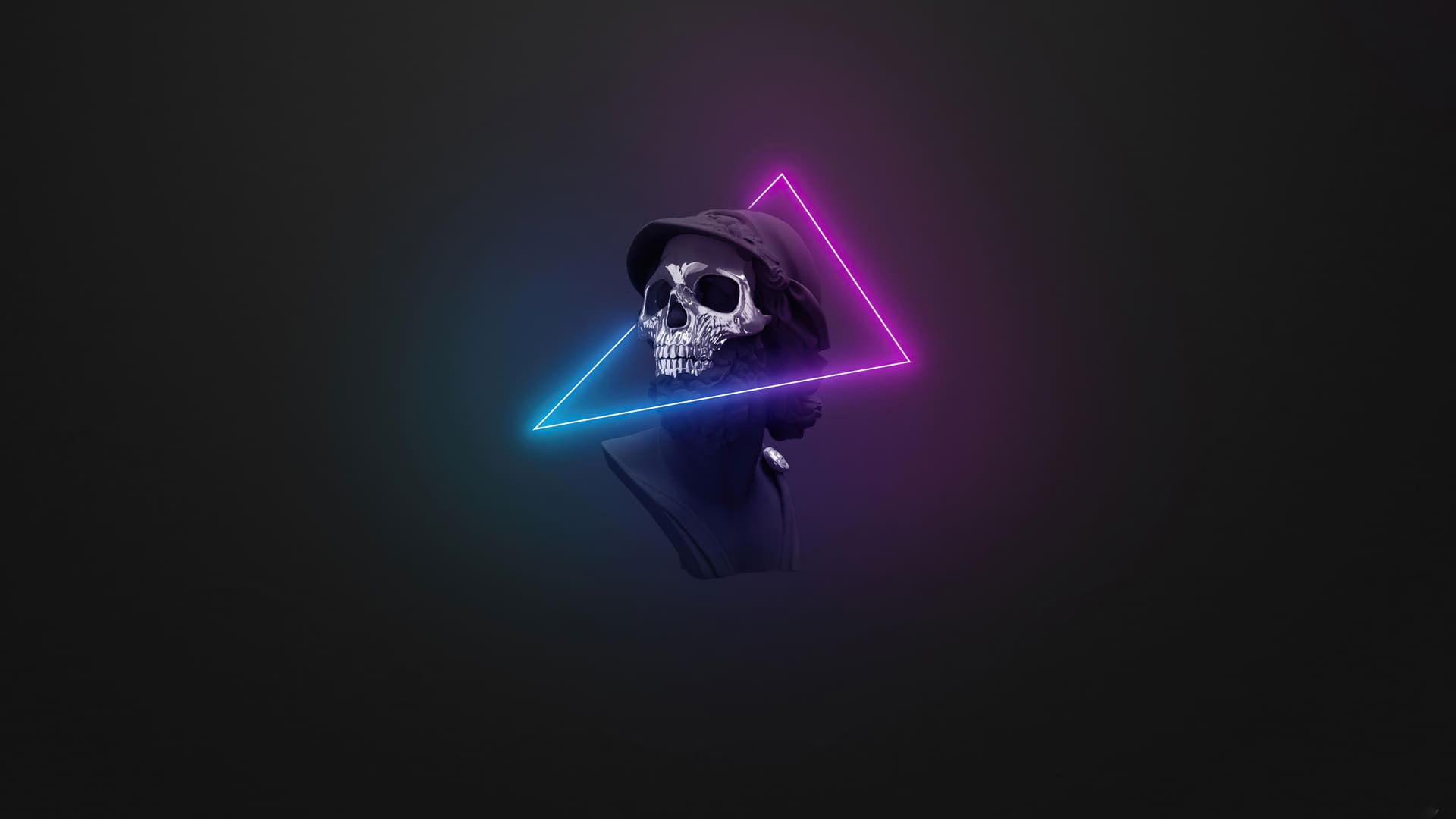 Skull in a hood with a neon triangle - Skull