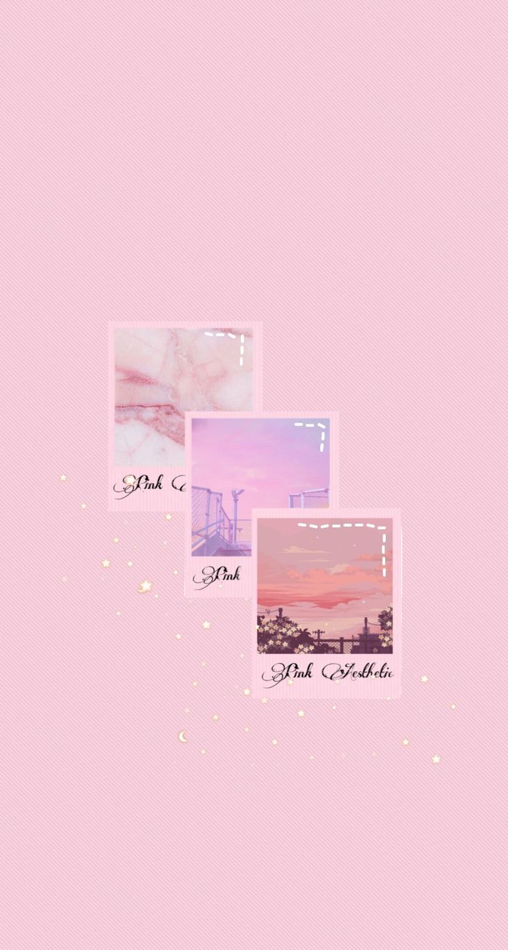 Pink aesthetic background with polaroid pictures - Pink, cute pink