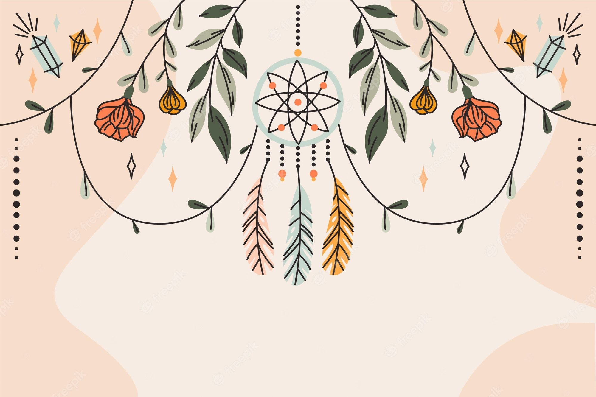 A colorful floral design with leaves and flowers - Boho