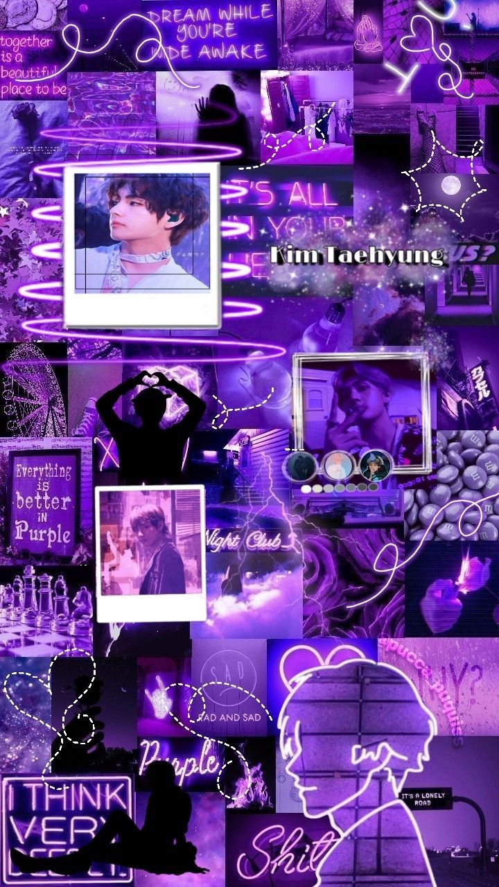 A collage of purple pictures with different people - Purple