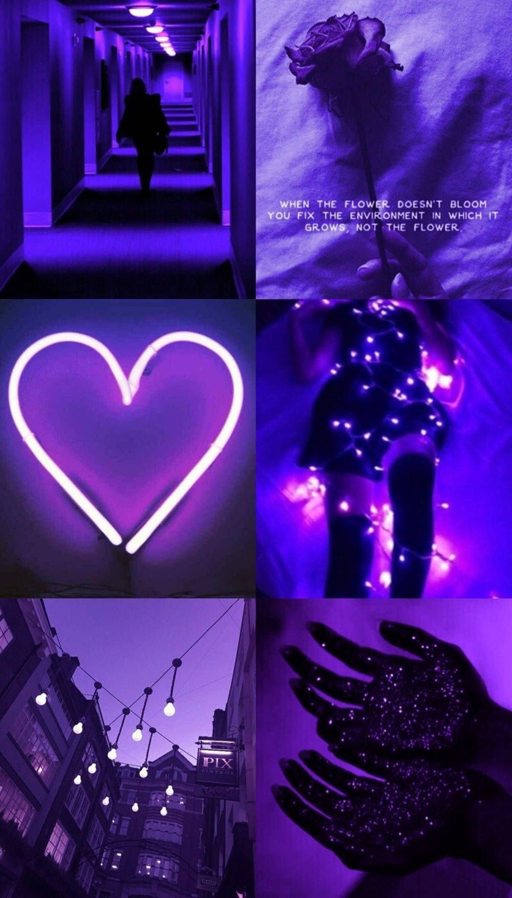Aesthetic purple background with neon heart, couple, and glittering hands - Purple, neon purple, light purple, dark purple, cute purple, violet, neon pink, light pink