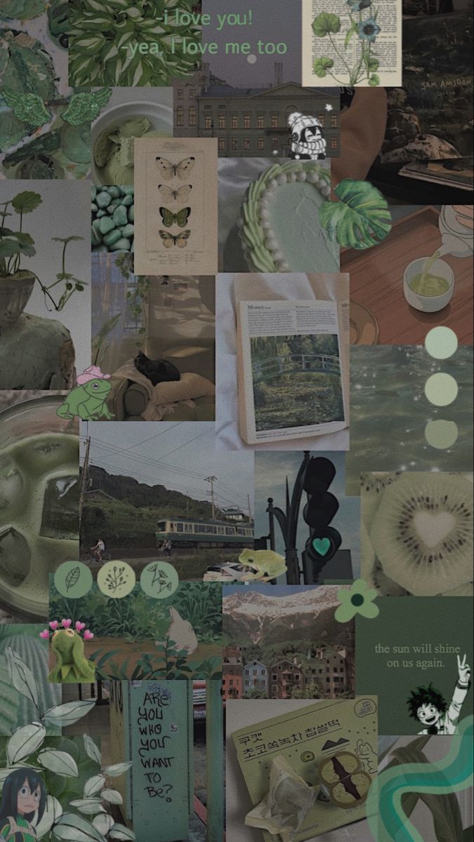 Collage of pictures with a green aesthetic - Sage green