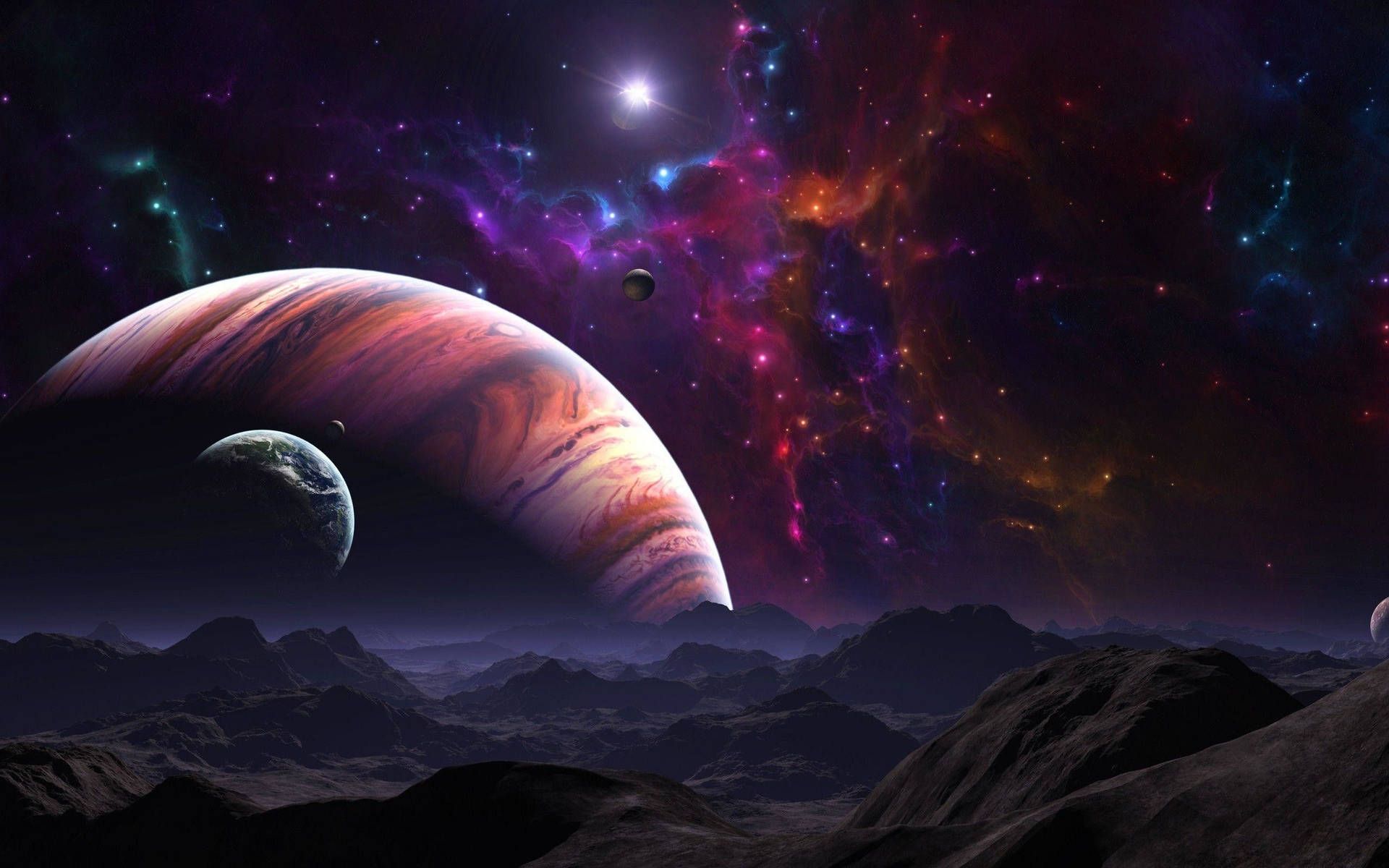 Space wallpaper with colorful planets and stars in the background - Space