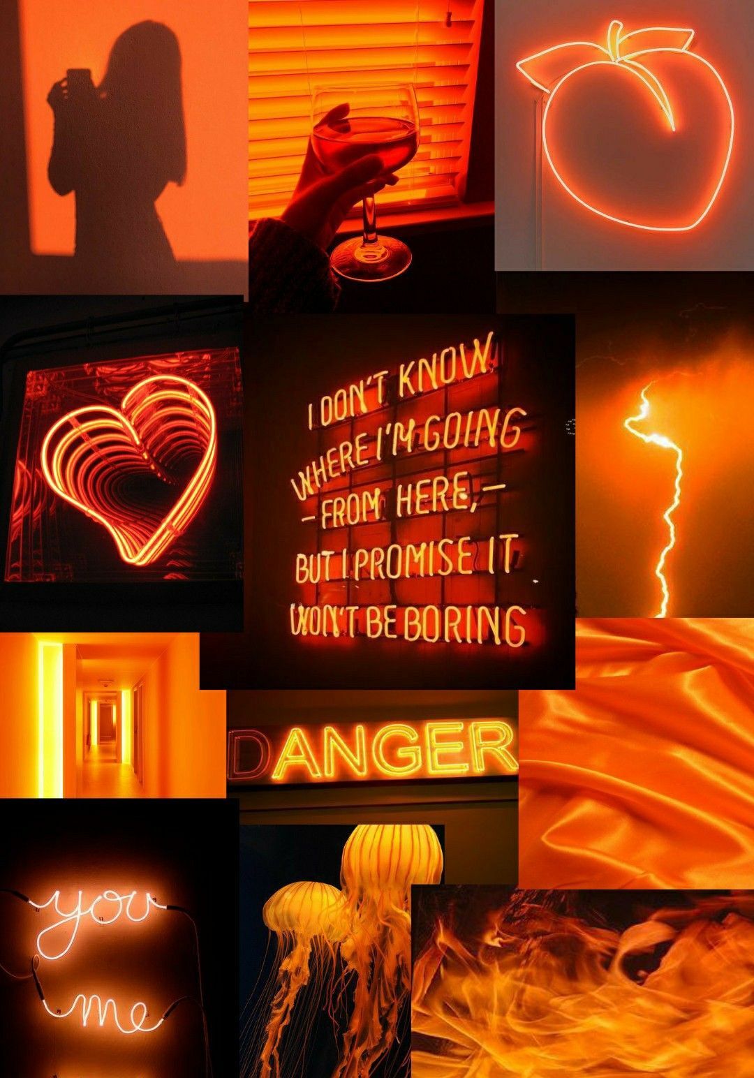 A collage of pictures with neon lights - Neon orange, neon