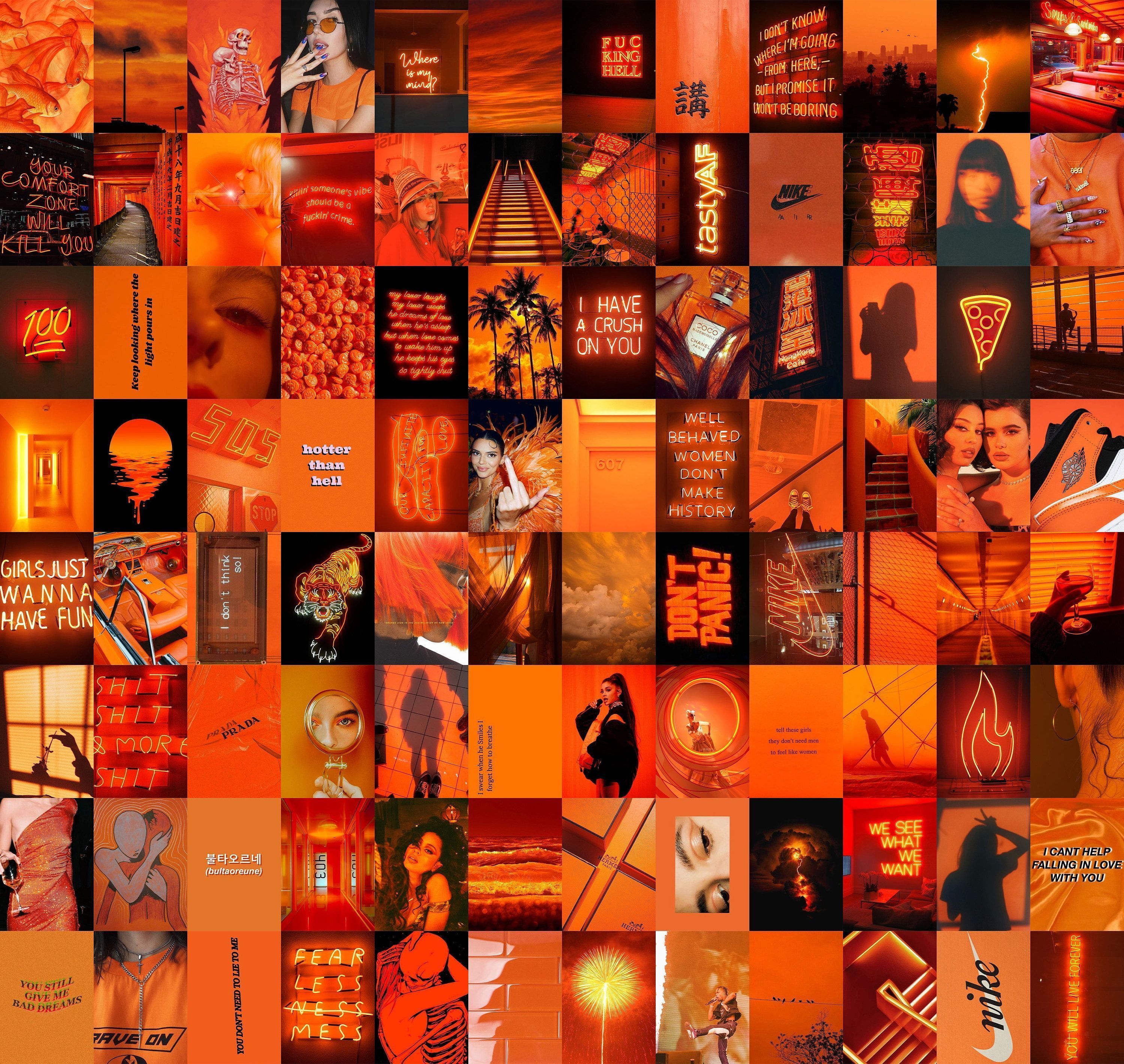 PCS Orange Wall Collage Kit Neon Orange Aesthetic