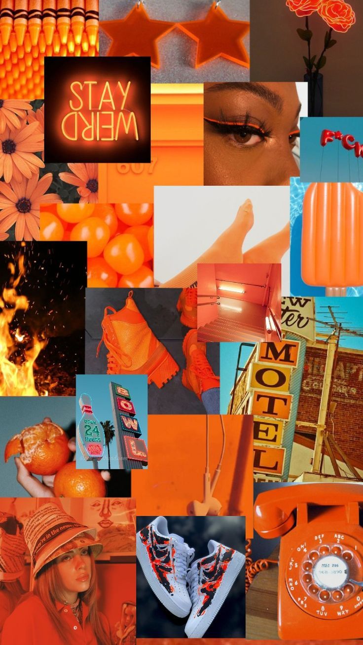 A collage of pictures with orange and red - Neon orange