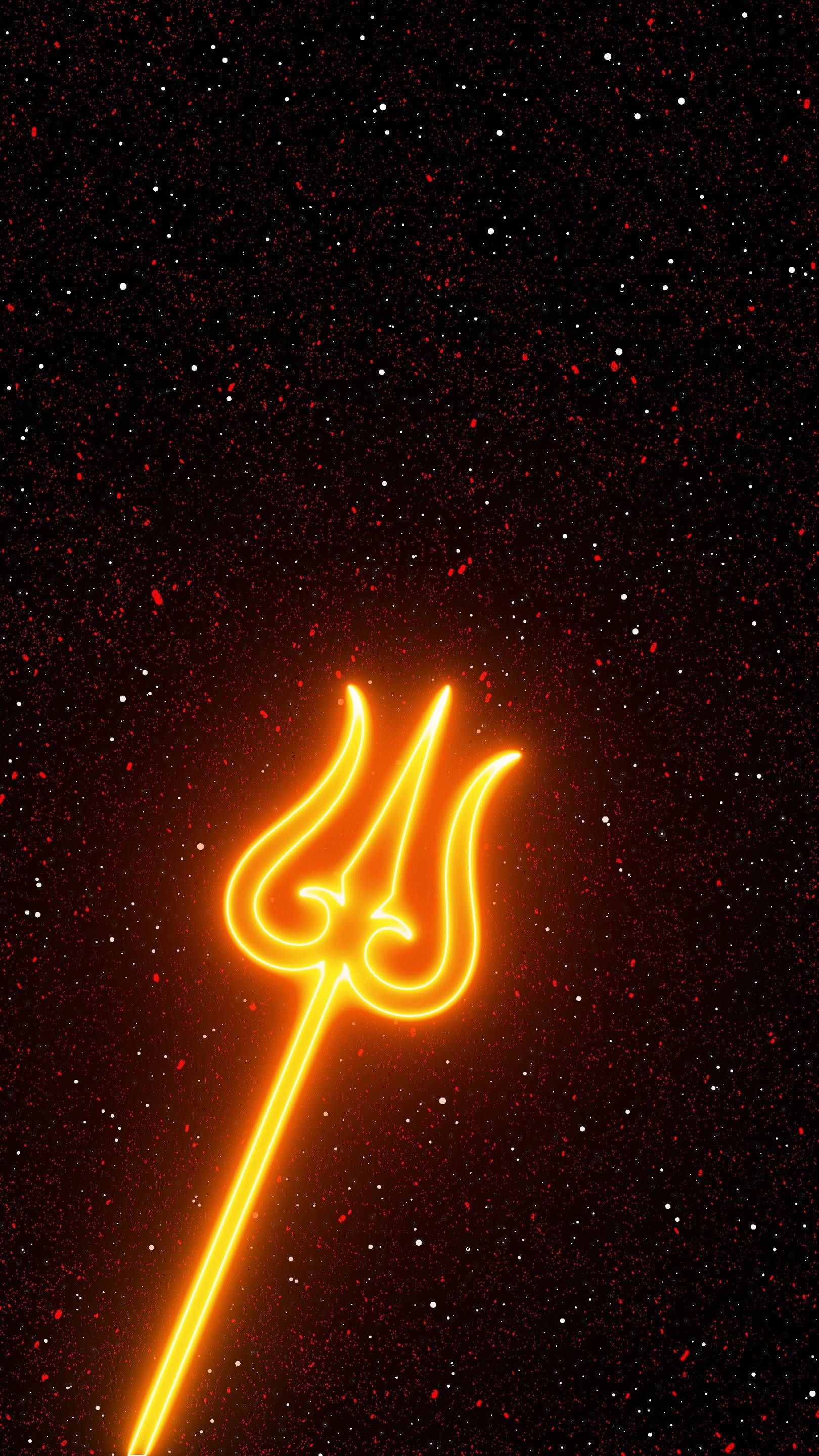 Download Neon Orange Aesthetic Shiva Trident Wallpaper