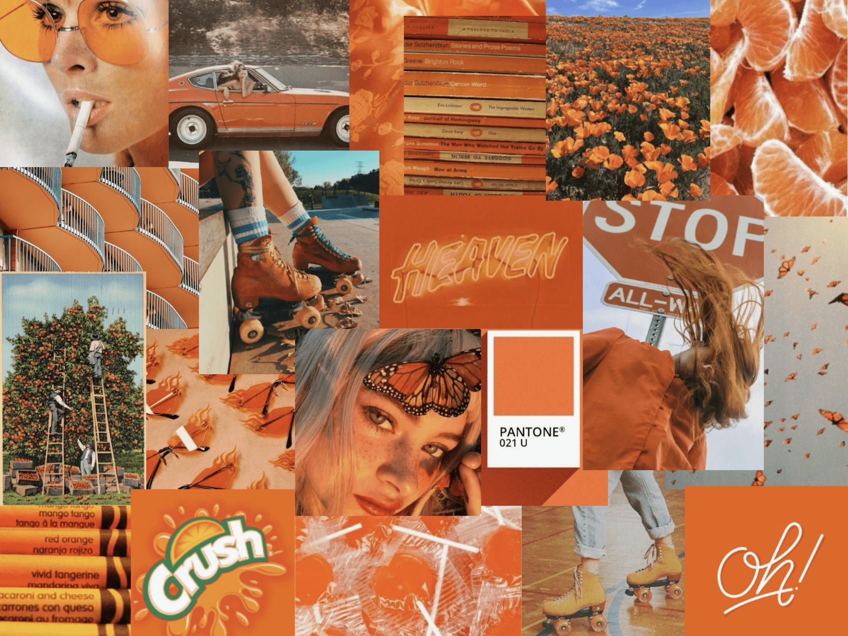 A collage of pictures with orange and yellow colors - Neon orange