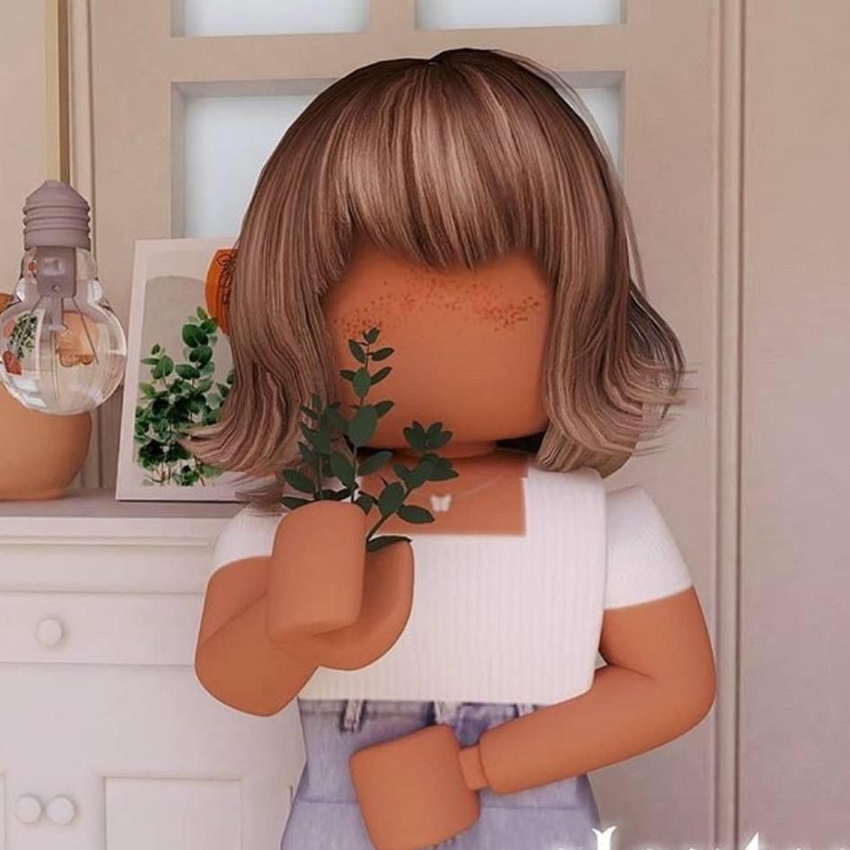 Roblox girl with no face holding a plant. - Roblox