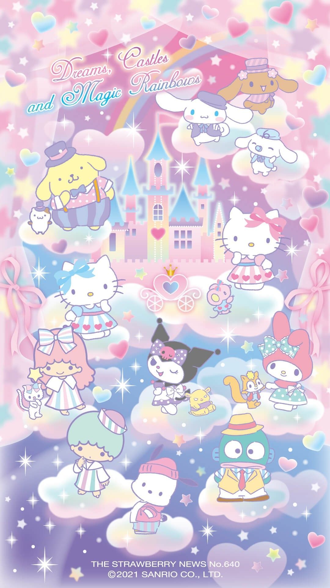 IPhone wallpaper with Sanrio characters in a dreamy scene - Sanrio