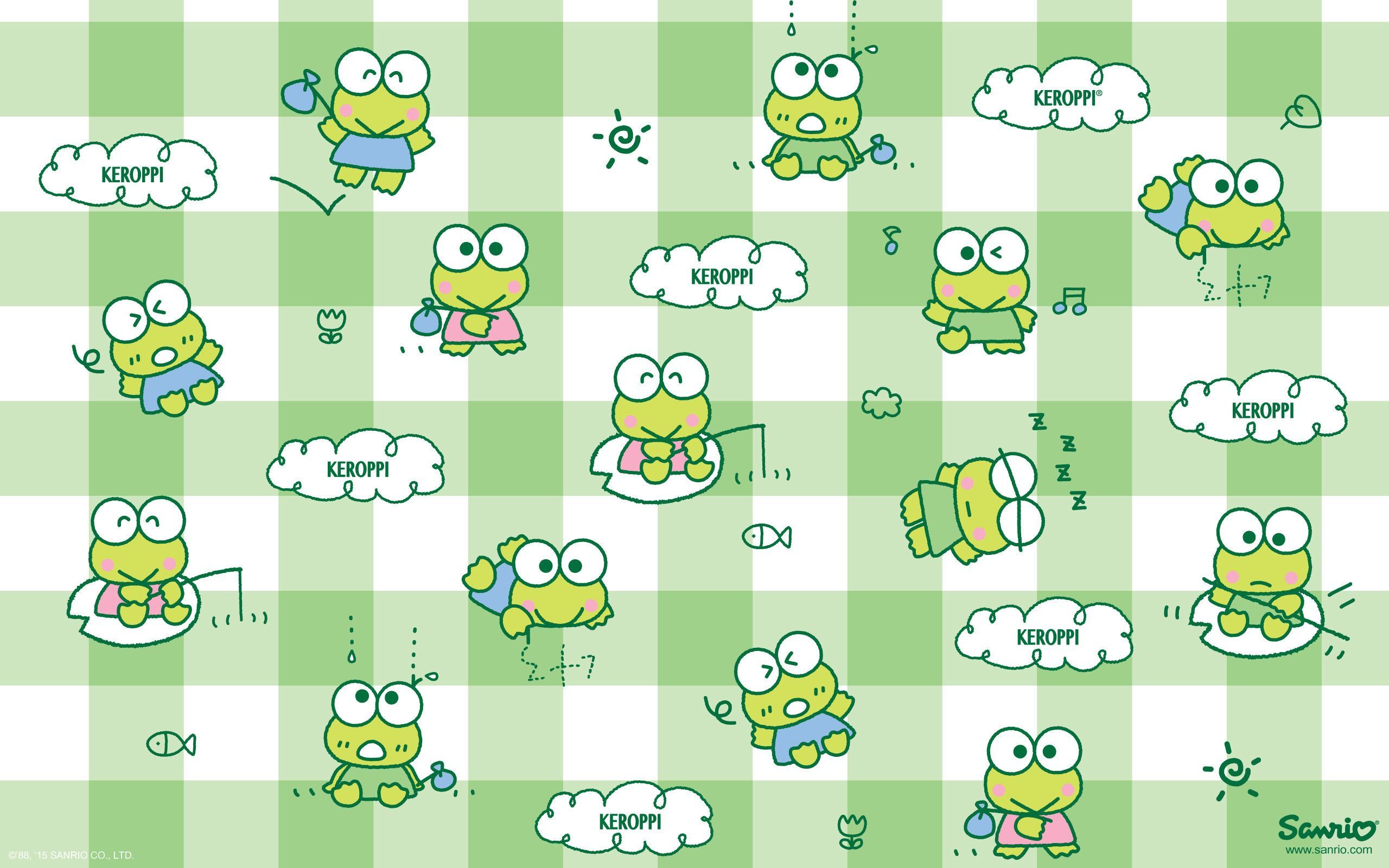 A pattern of green and white frogs - Sanrio, Keroppi
