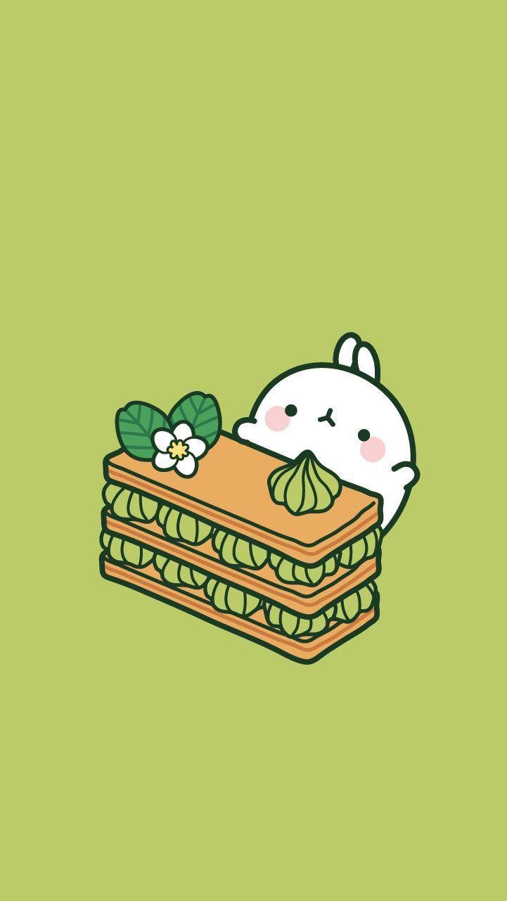 A white rabbit Molang with a cake - Food