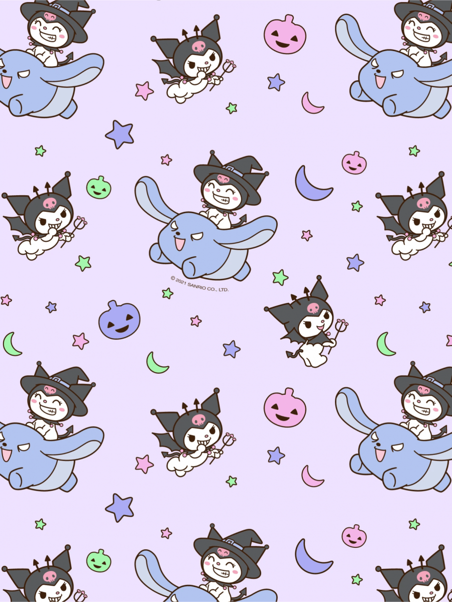 A pattern of cats and stars on purple - Sanrio
