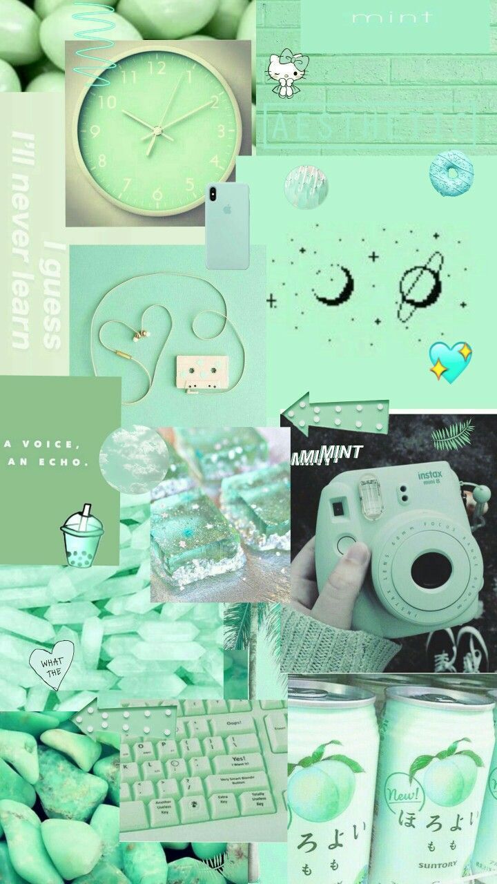 A collage of green and white items - Mint green