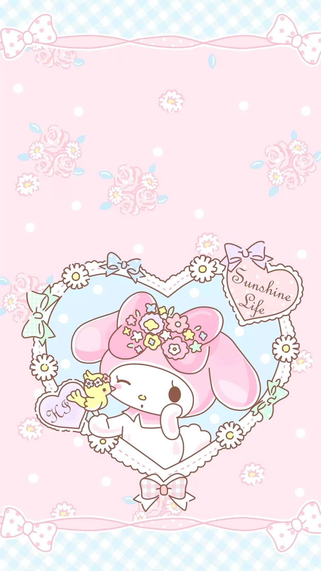 A cute pink and white cartoon character with flowers - Sanrio