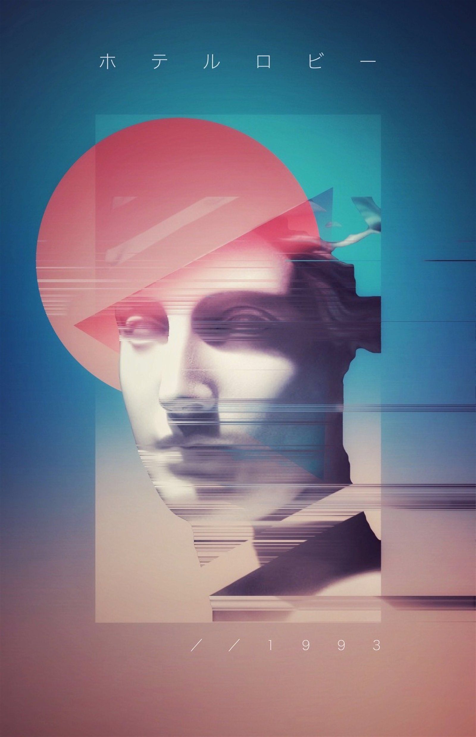 A poster with an image of the face and hat - Vaporwave