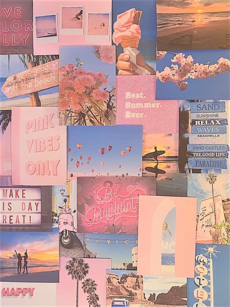 A collage of pink and blue photos, with a sign that says 