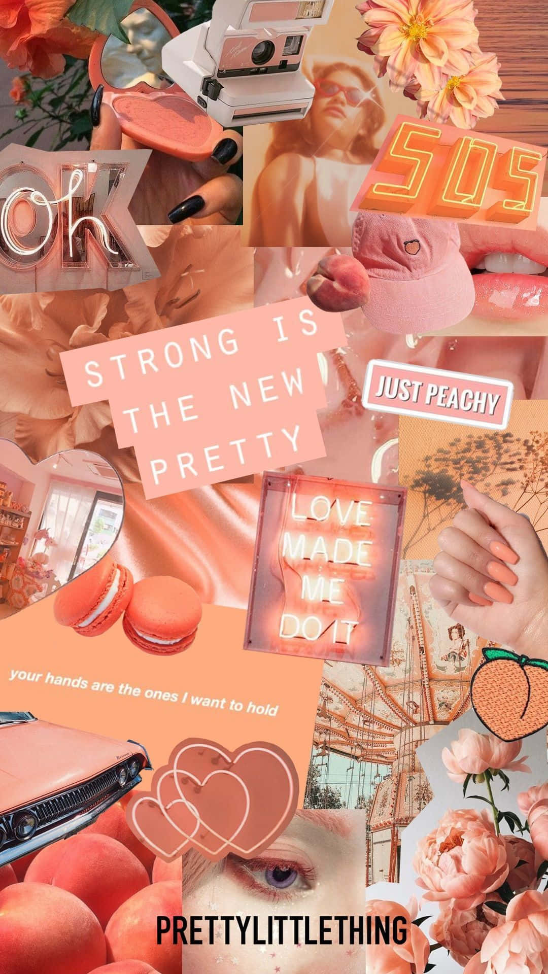A collage of pictures with the words strong is new pretty - Peach