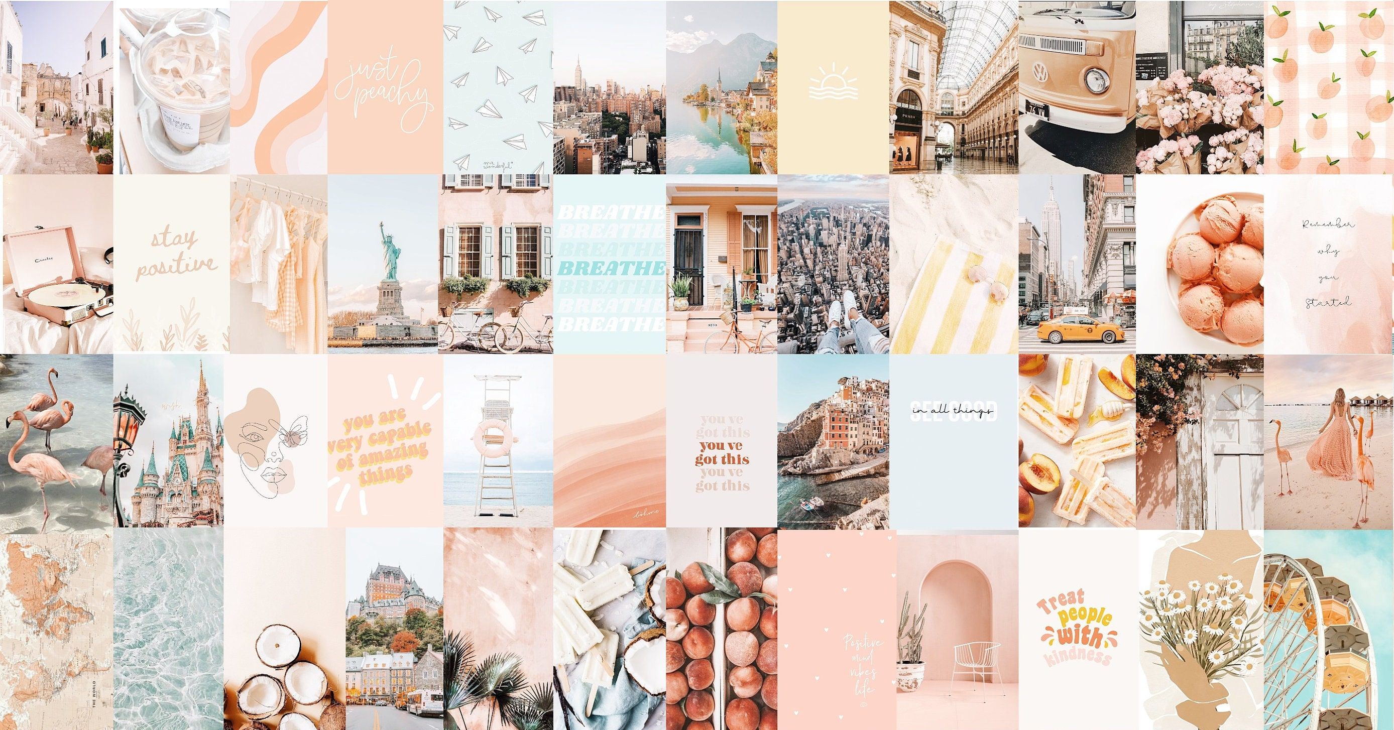 A collage of peach and blue aesthetic backgrounds. - Pastel blue, peach