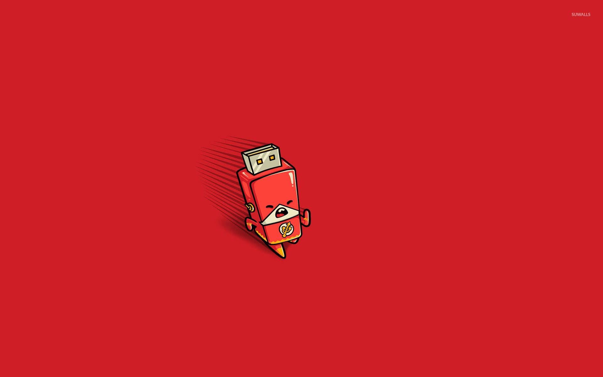 A red background with an image of the usb drive - Funny