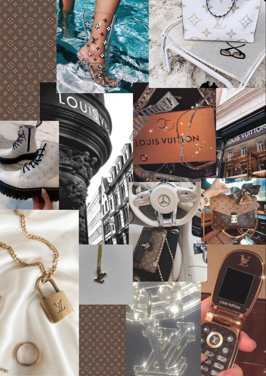A collage of pictures with different items in them - Louis Vuitton