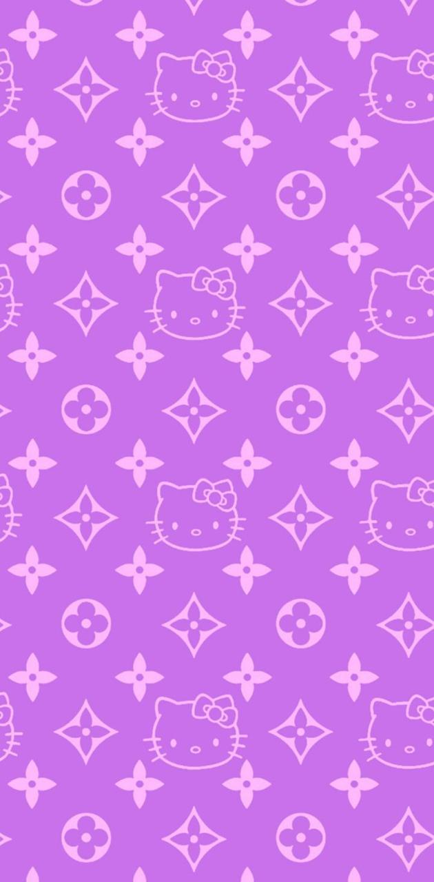 Hello Kitty purple wallpaper for iPhone with white pattern - Louis Vuitton