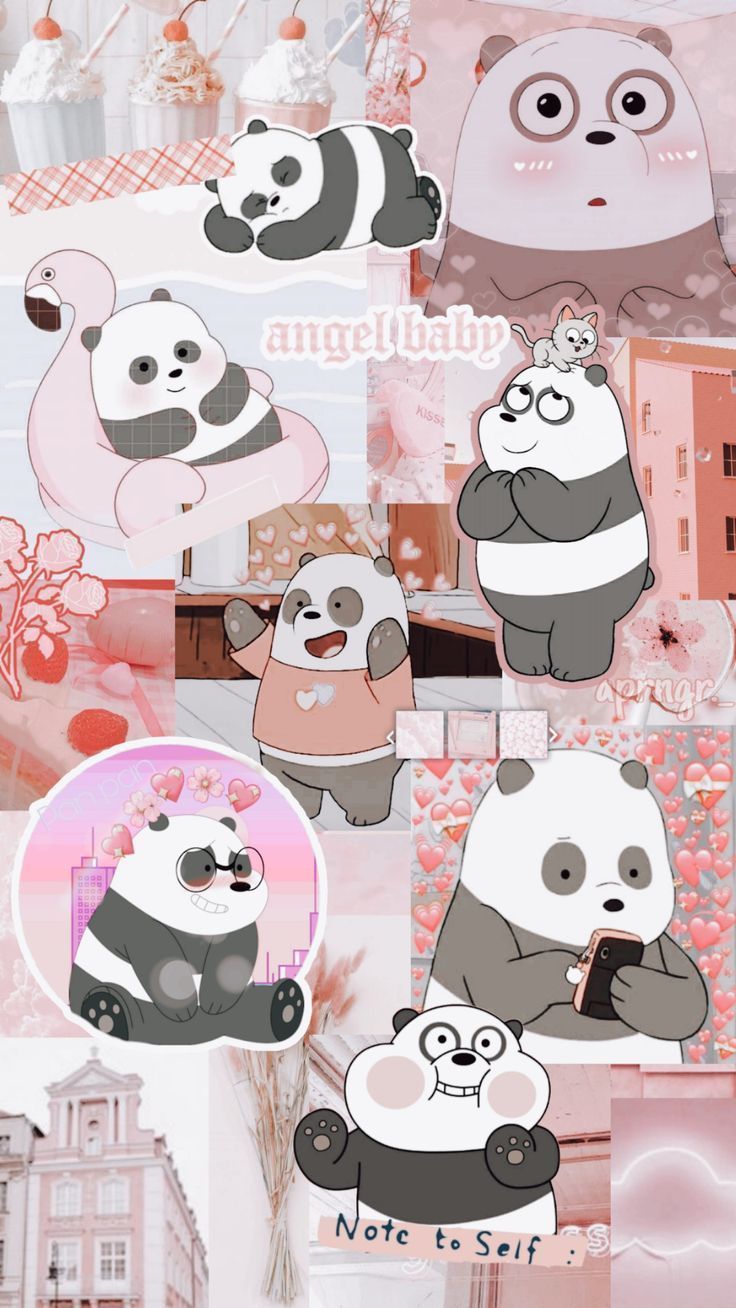 A collage of pictures with panda bears - We Bare Bears