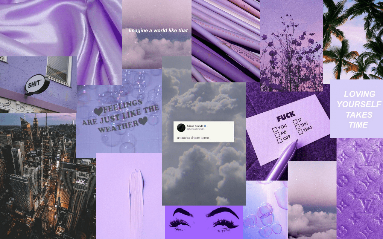 A collage of pictures that are purple - MacBook