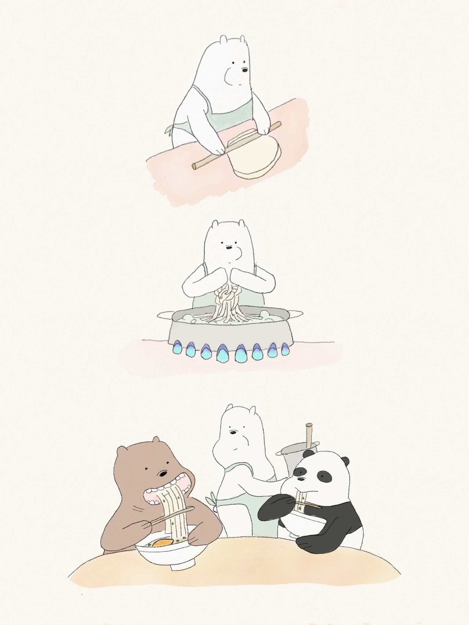 We bare bears eating ramen in different stages - We Bare Bears