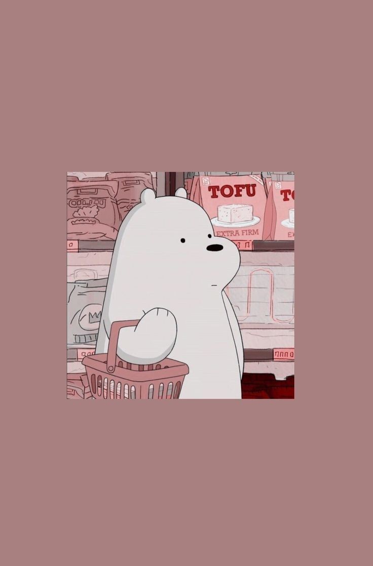 A cartoon bear holding an empty shopping basket - We Bare Bears