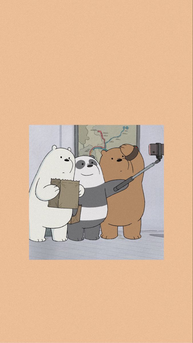 A cartoon of three bears standing together - We Bare Bears