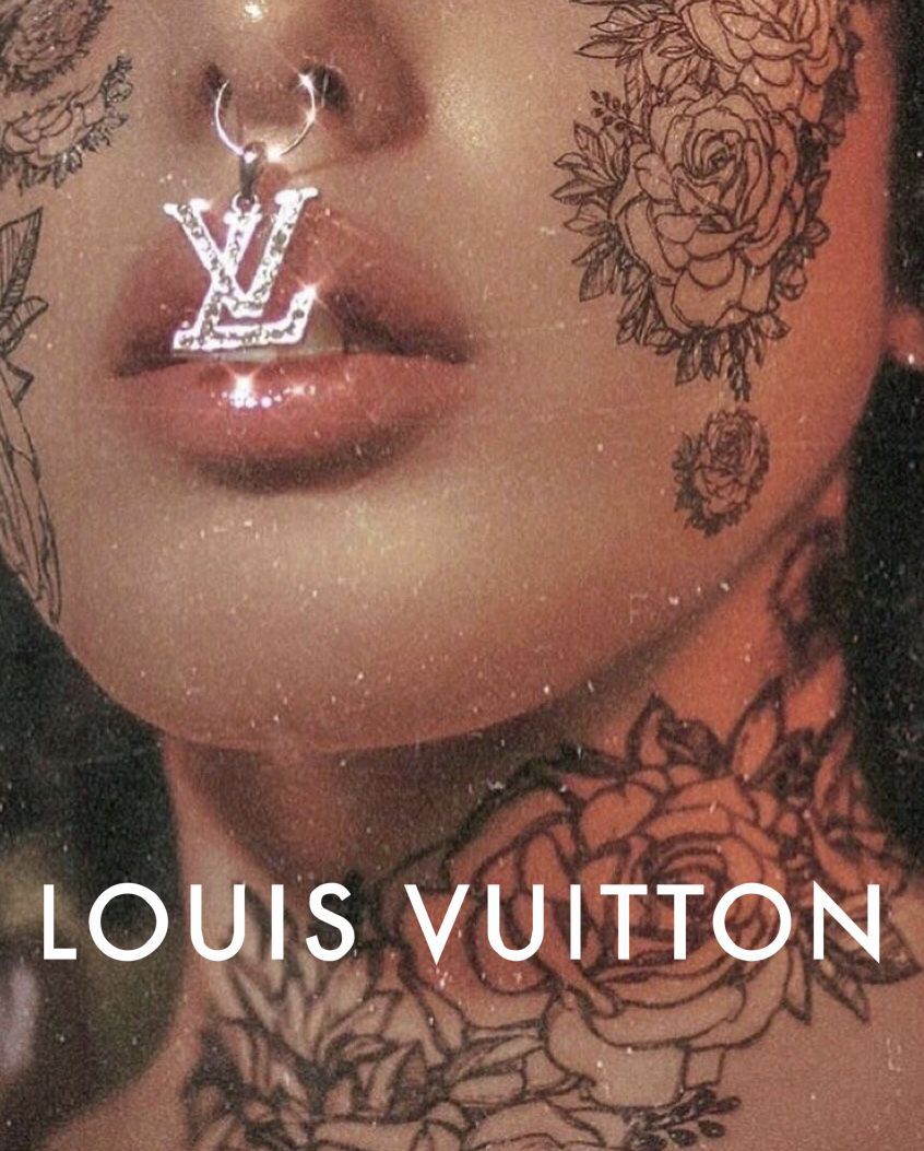 A woman with tattoos and a nose ring with the Louis Vuitton logo. - Louis Vuitton